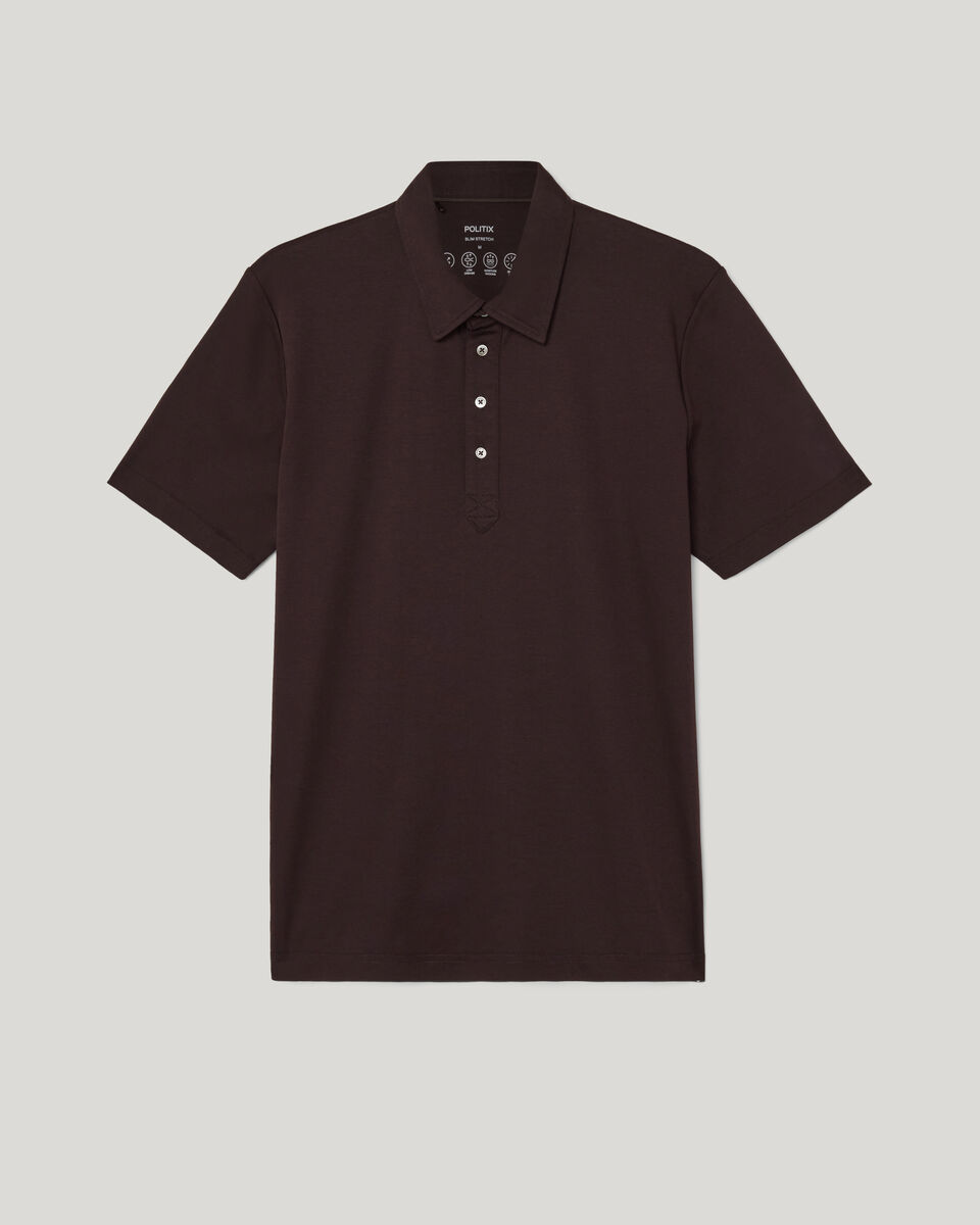 Travel Short Sleeve Polo, Dark Brown, hi-res